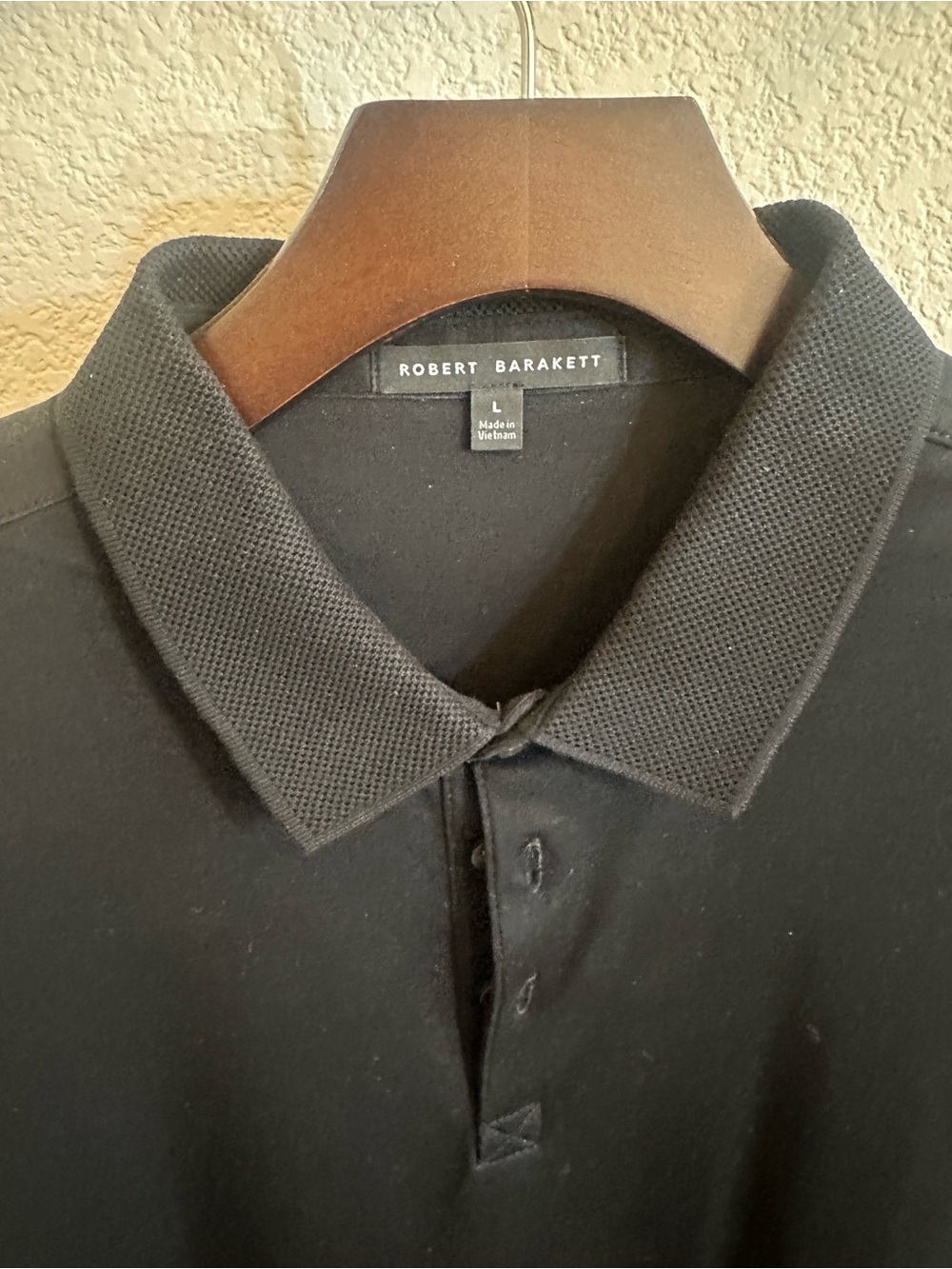 Robert Barakett Black Men's Polo with Textured Collar Detail